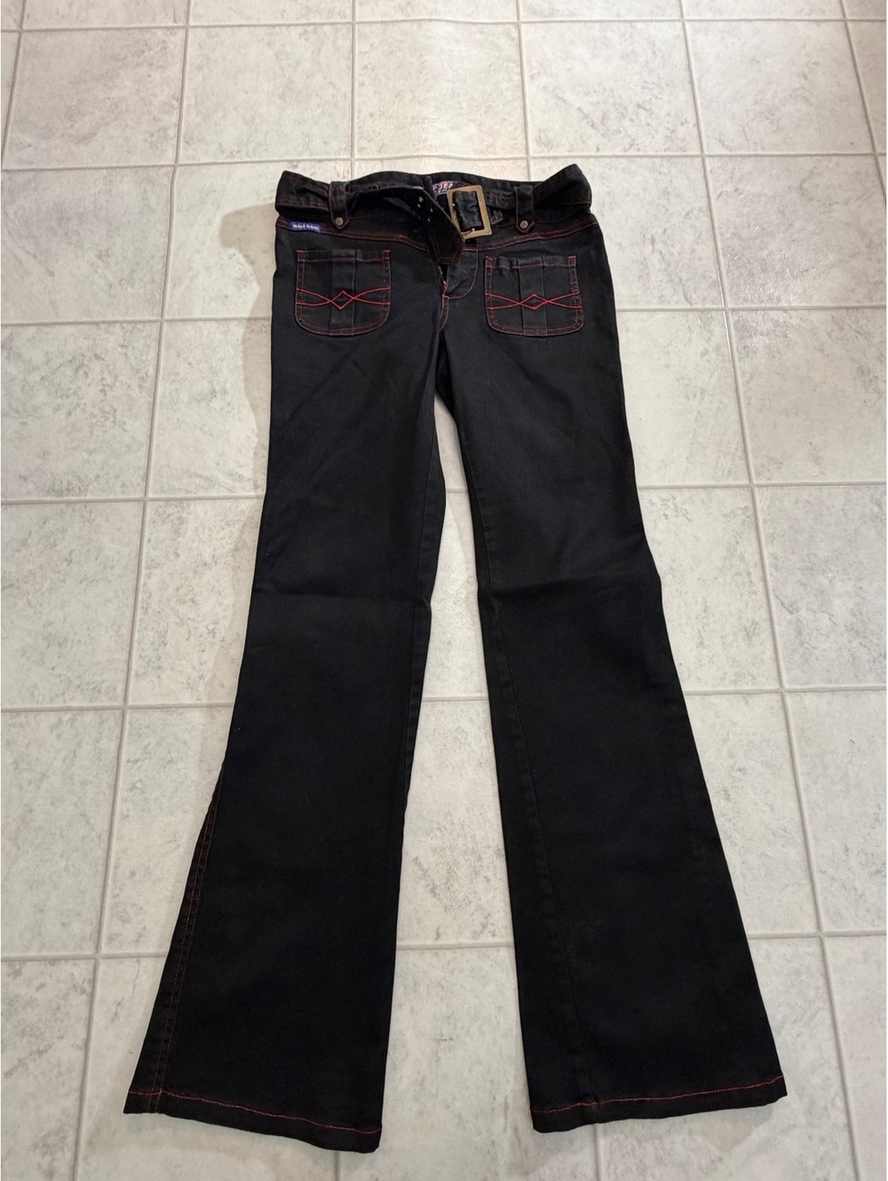 Magic Jeans Women's Black Bootcut Jeans with Red Stitching,